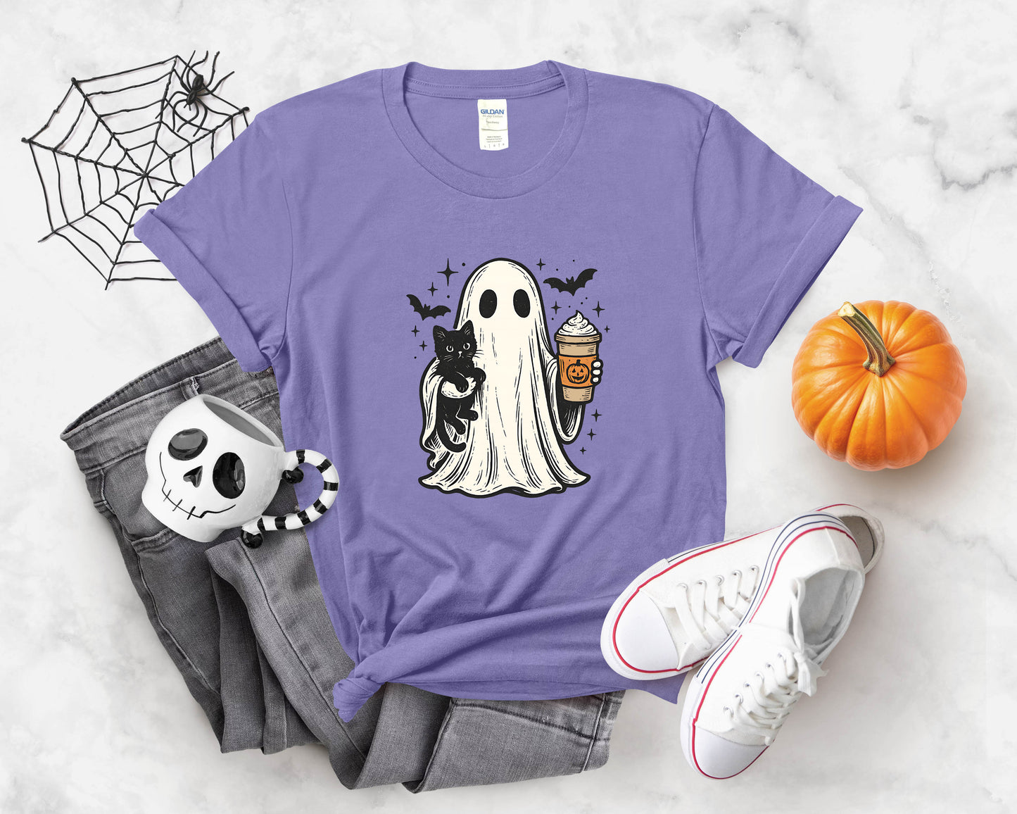 Ghost with Black Cat - Adult Unisex T-Shirt