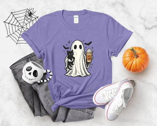 Ghost with Black Cat - Adult Unisex T-Shirt