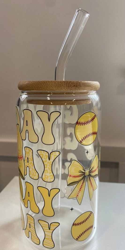 Softball Game Day 16oz Libbey Glass Cup