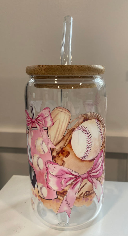 Coquette Baseball Glove with Bows 16oz Libbey Glass Cup
