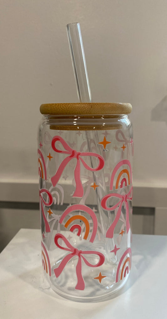 Pink Bows & Rainbows 16oz Libbey Glass Cup