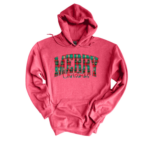 Merry Christmas Plaid - Adult Hoodie