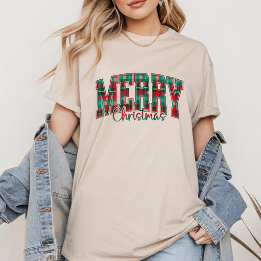 Merry Christmas Plaid - Adult Unisex T-Shirt