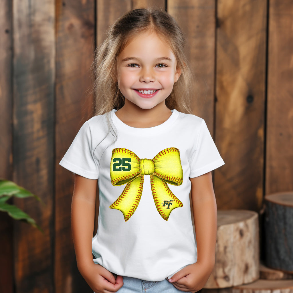 PT Softball Bow Custom # - Toddler T-Shirt
