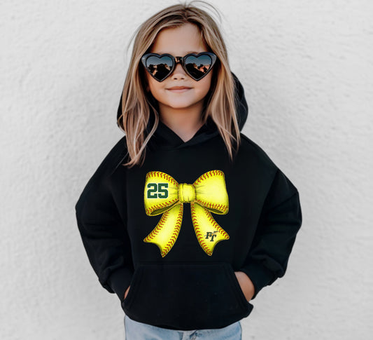 PT Softball Bow Custom # - Youth Hoodie