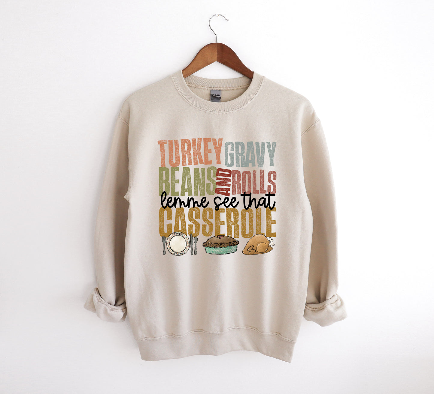 Turkey Gravy Beans & Rolls - Adult Crew Sweatshirt