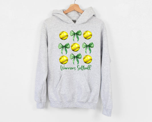 Warriors Softball Coquette Bow - Adult Hoodie