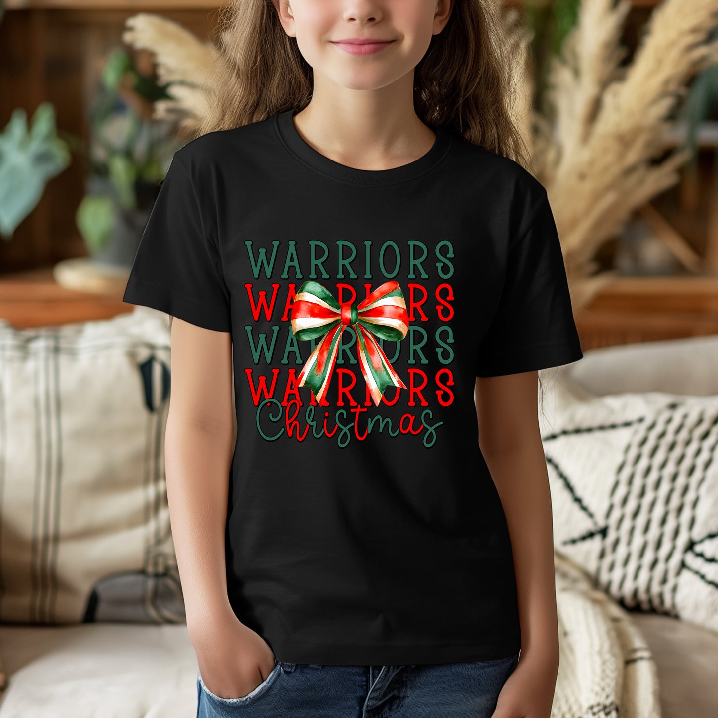 Warriors Christmas Coquette Bow - Youth T-shirt