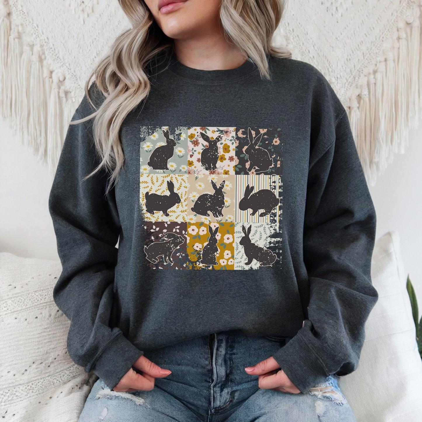 Bunny Quilt - Adult Crew Sweatshirt