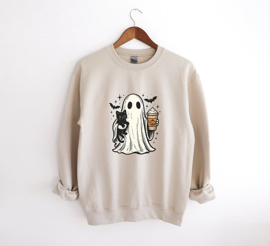 Ghost with Black Cat - Adult Crew Sweatshirt