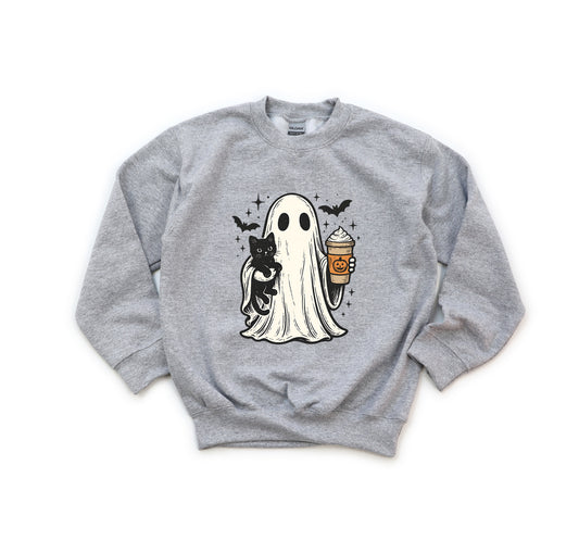 Ghost with Black Cat - Youth Crew Sweatshirt