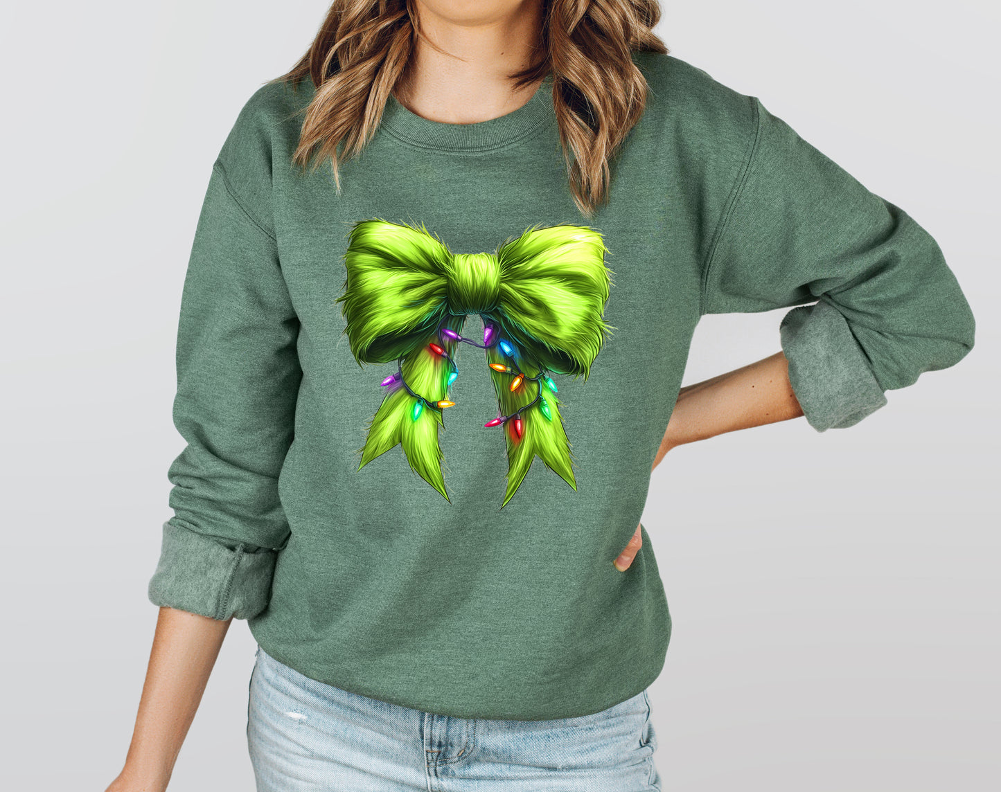 Green Monster Bow - Adult Crew Sweatshirt