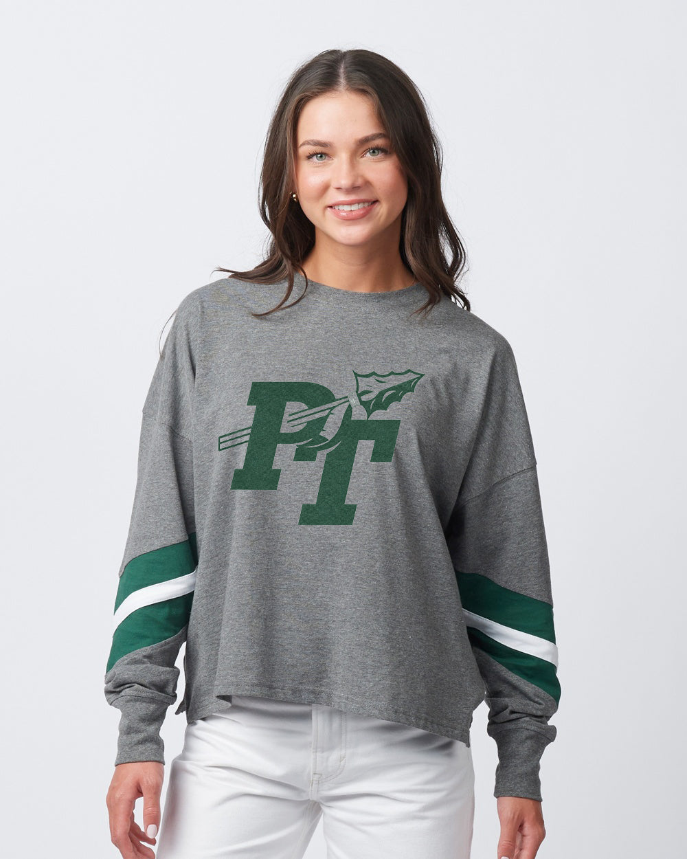 Green PT Logo Boxy Long Sleeve  Varsity Tee