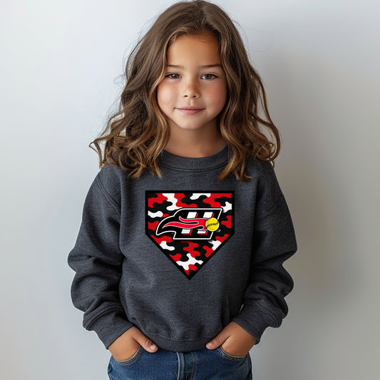 Heat Softball Camo Plate - Youth Crew Sweatshirt
