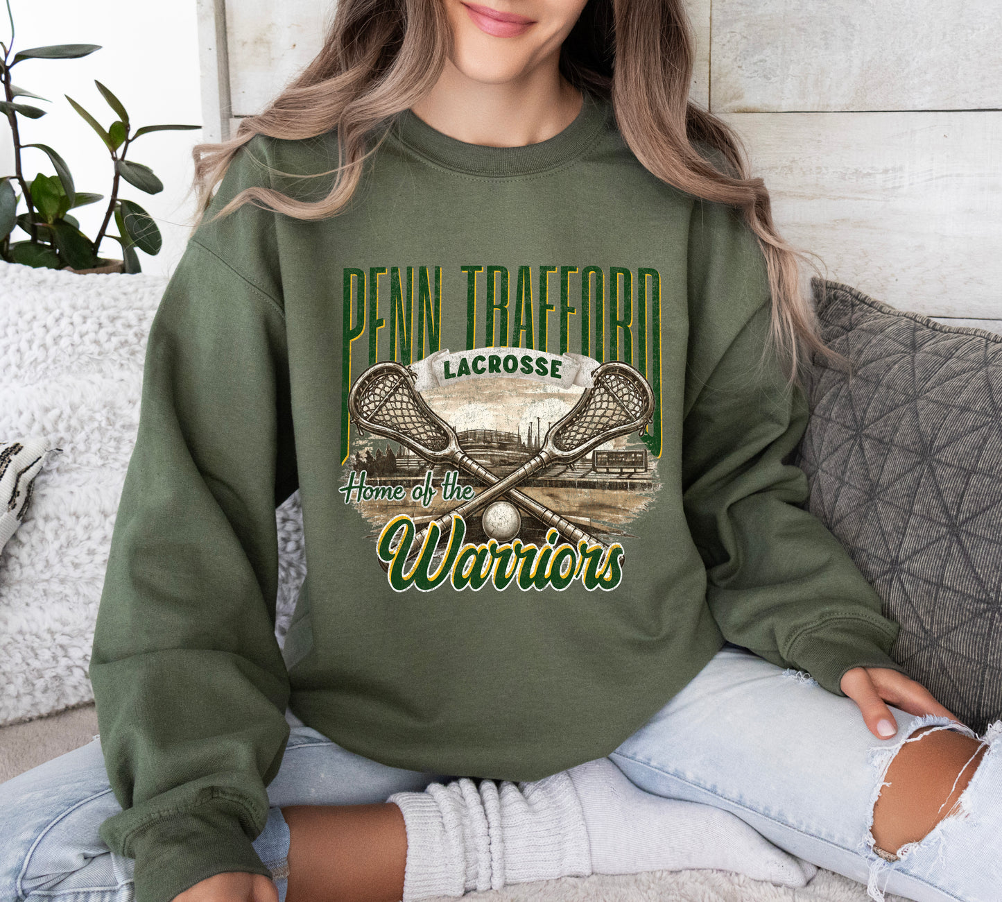 Home of the Warriors Lacrosse - Adult Crew Sweatshirt