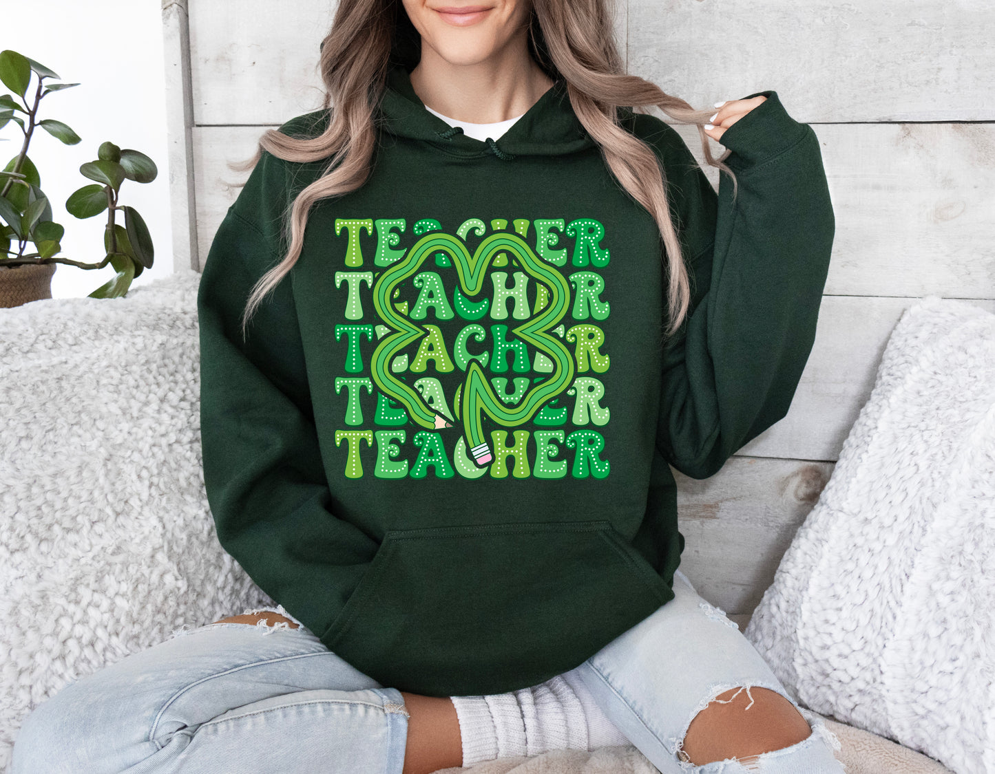 Lucky Teacher Shamrock - Adult Unisex Hoodie