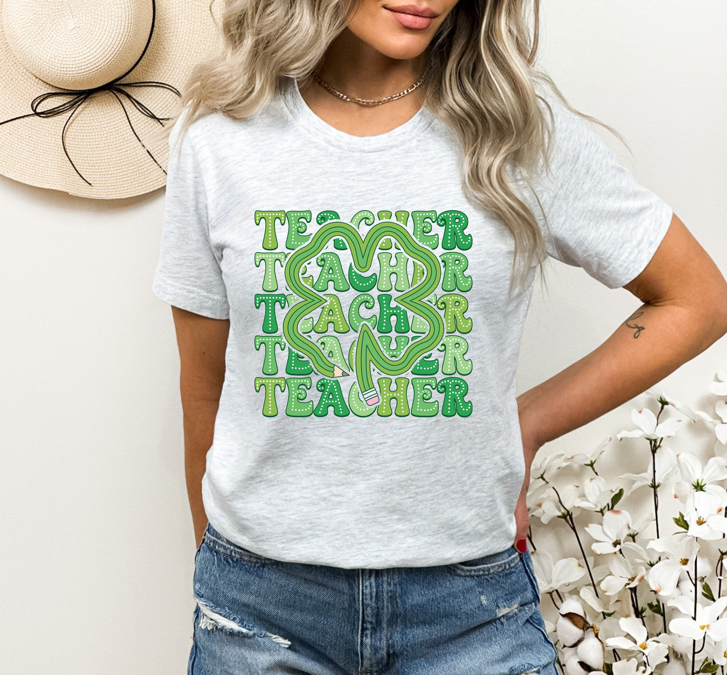 Lucky Teacher Shamrock - Adult Unisex T-Shirt