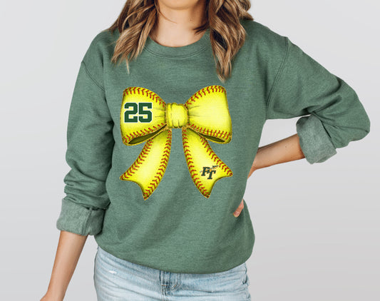 PT Softball Bow Custom # - Adult Crew Sweatshirt