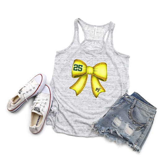 PT Softball Bow Custom # - Flowy Tank