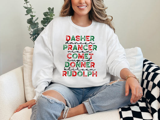 Reindeer Names - Adult Crew Sweatshirt