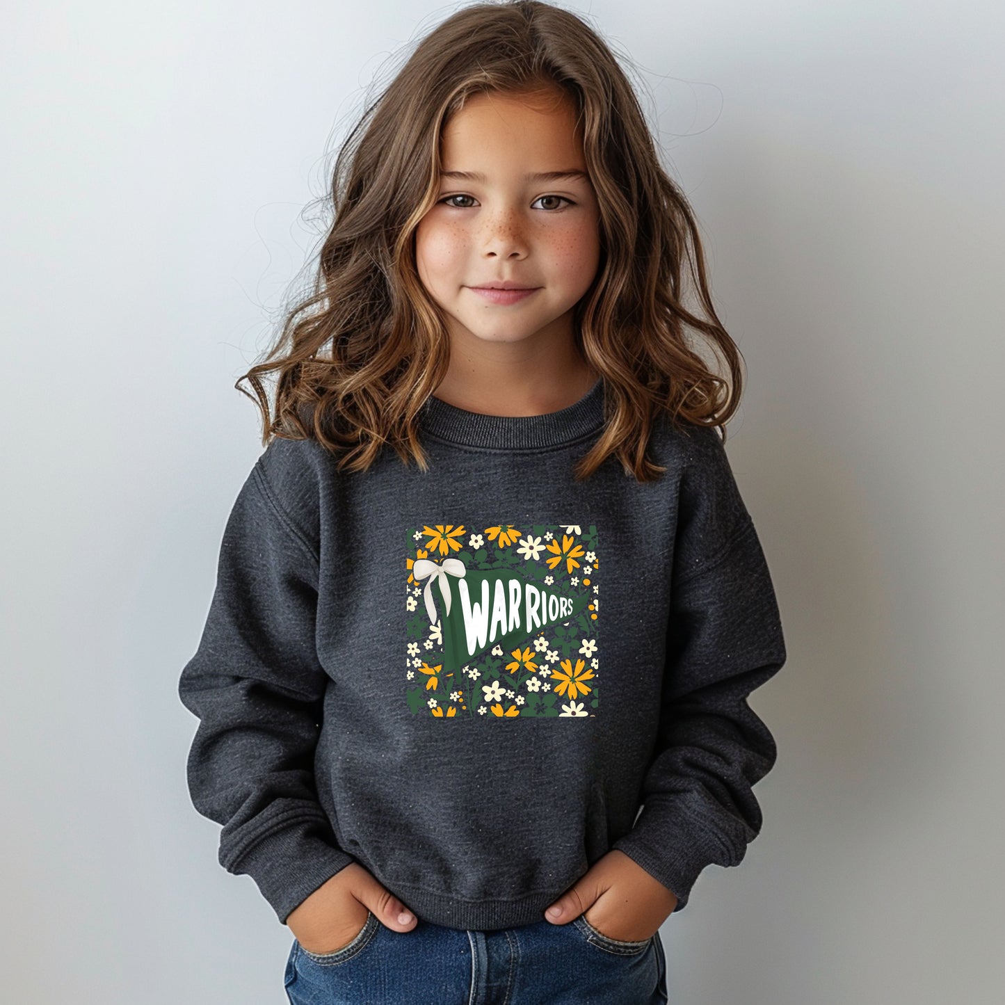 Warrior Floral Flag - Youth Crew Sweatshirt