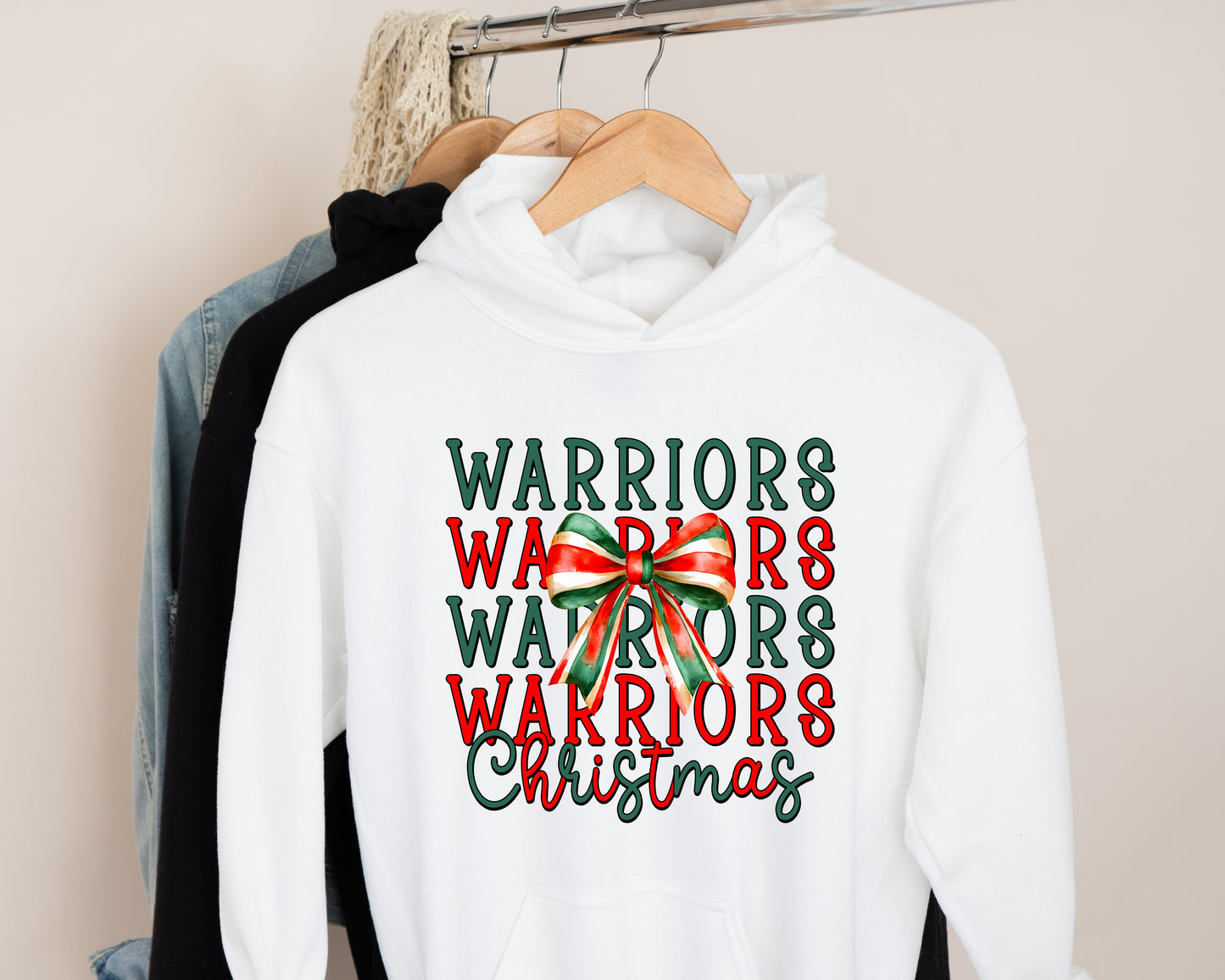 Warriors Christmas Coquette Bow - Youth Hoodie