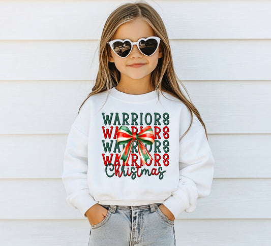 Warriors Christmas Coquette Bow - Youth Crew Sweatshirt