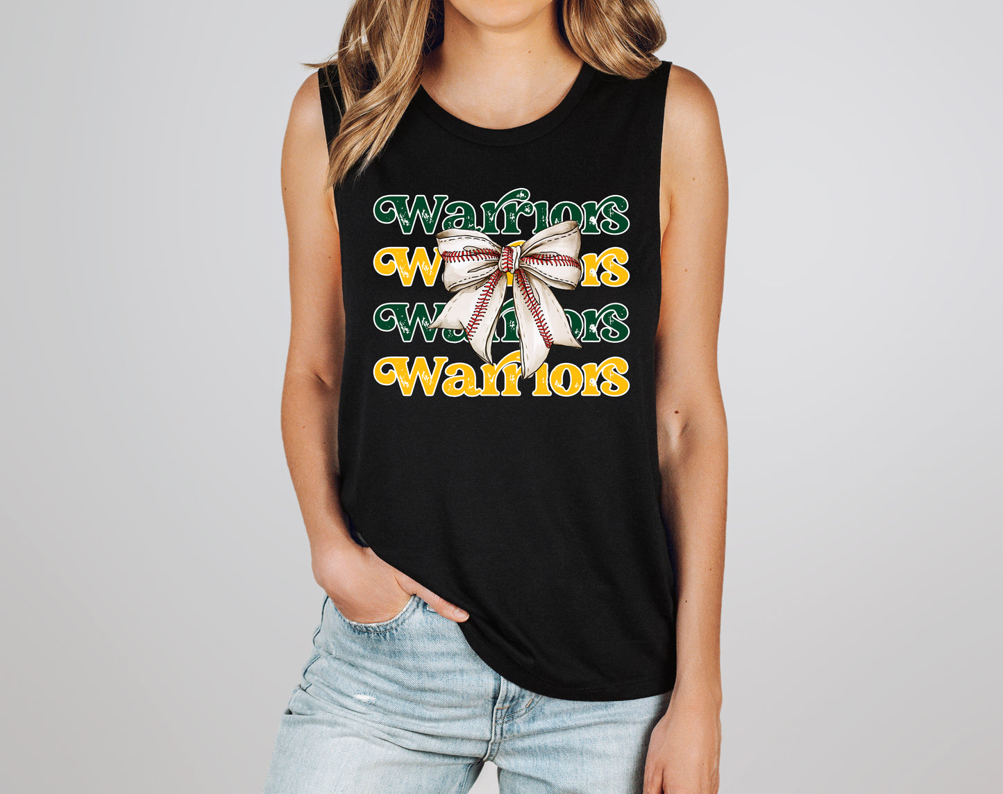 Warriors Coquette Baseball Bow - Muscle Tank