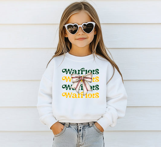Warriors Coquette Baseball Bow - Youth Crew Sweatshirt