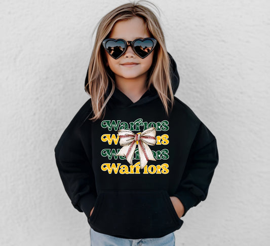 Warriors Coquette Baseball Bow - Youth Hoodie