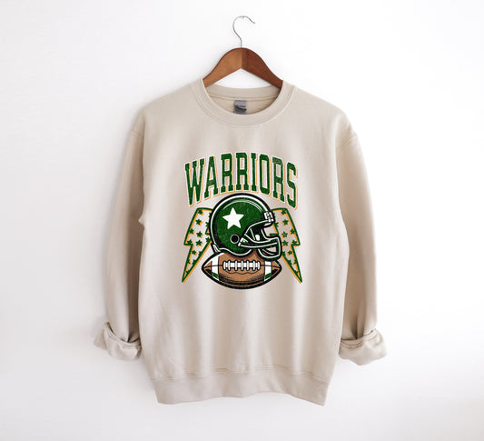 Warriors Football Retro Distressed - Adult Crew Sweatshirt