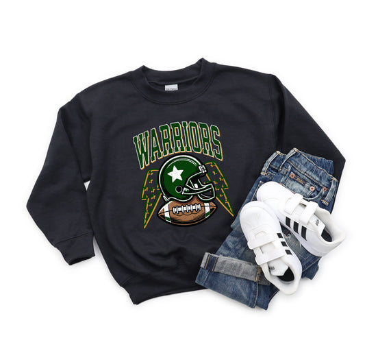 Warriors Football Retro Distressed - Youth Crew Sweatshirt