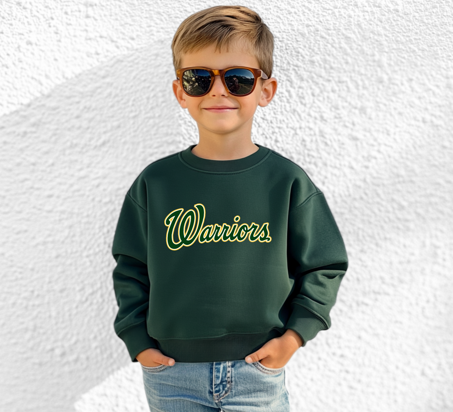 Warriors Script - Youth Crew Sweatshirt