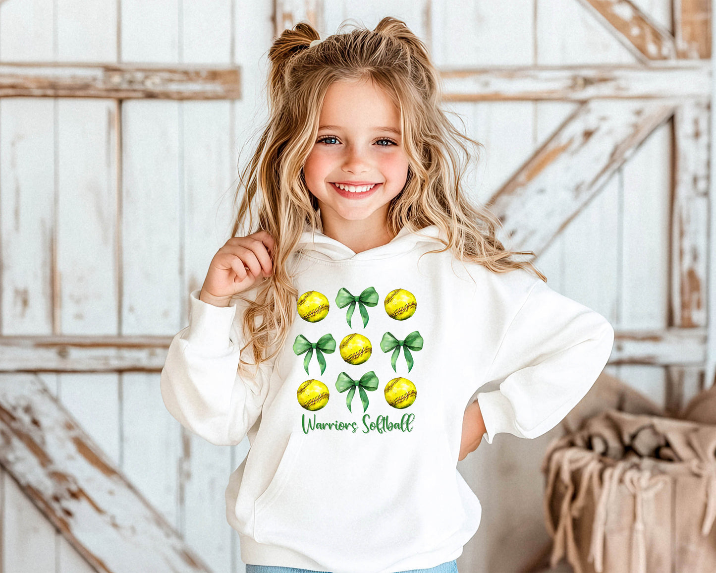 Warriors Softball Coquette Bows - Youth Hoodie