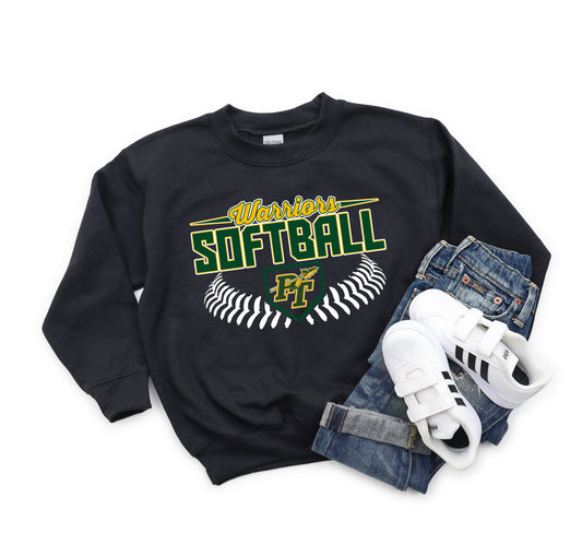 Warriors Softball Stitch - Youth Crew Sweatshirt