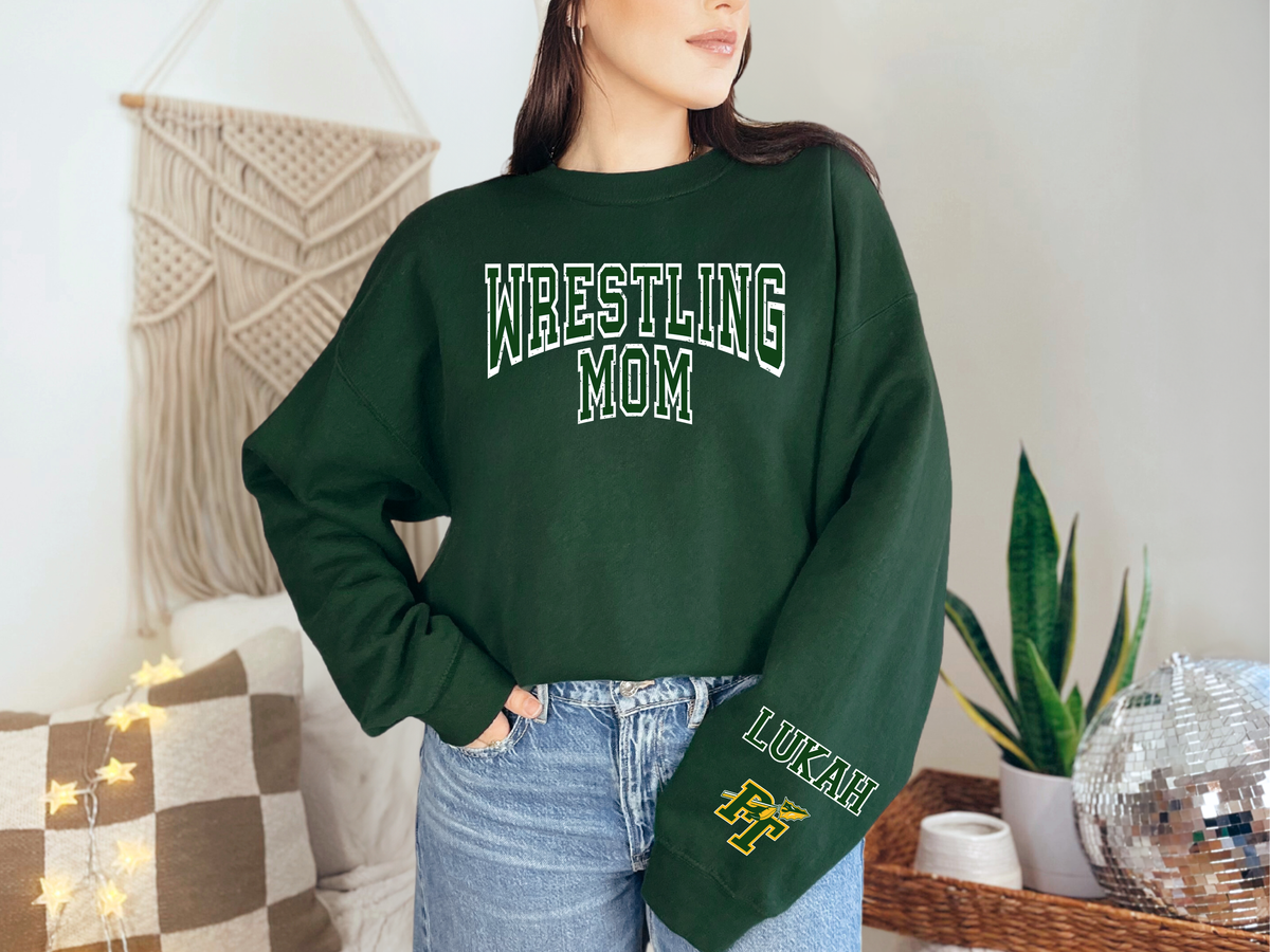 Wrestling Mom with Sleeve - Adult Crew Sweatshirt